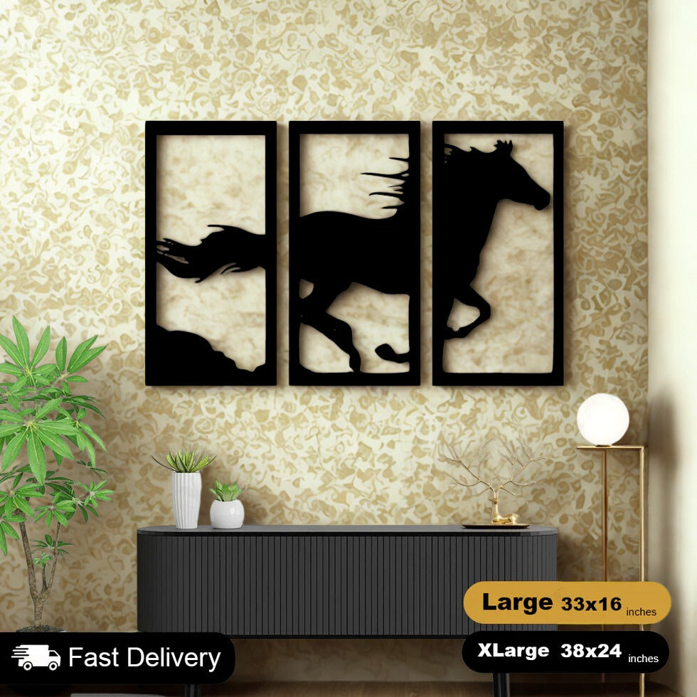 3 Frame Horse Wooden Panels For Wall Decor