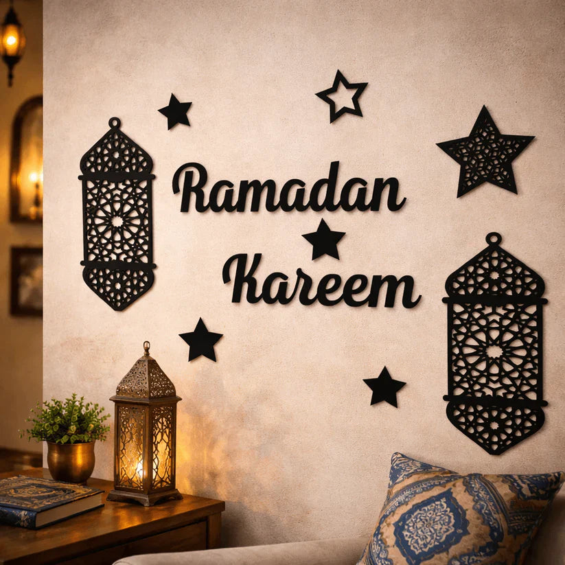Islamic Ramadan Kareem Golden Acrylic & Black Wooden Decor For Wall Decor